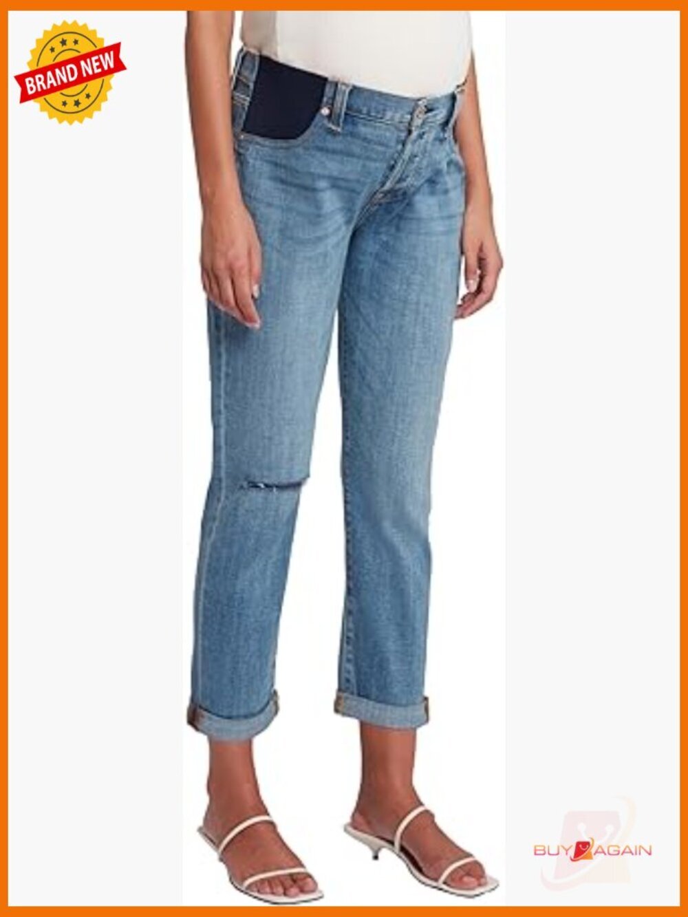 Maternity Boyfriend Jeans with Distressed Knees Stretch Cotton